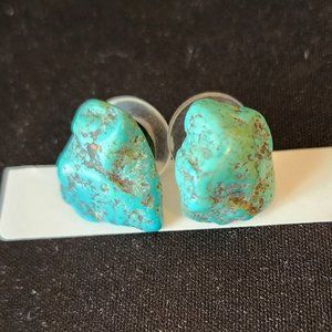 Turquoise Earrings on Studs with Large, Natural Nuggets Sky Blue